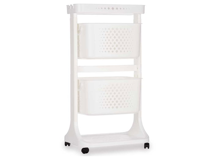 Kinvara Verdulero de Plástico Blanco con 2 Alturas y Ruedas | 35x82x43 cm