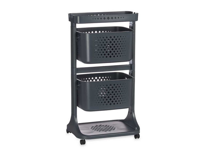 Kinvara Verdulero Plástico 2 Alturas con Ruedas, Antracita, 35x82x43 cm