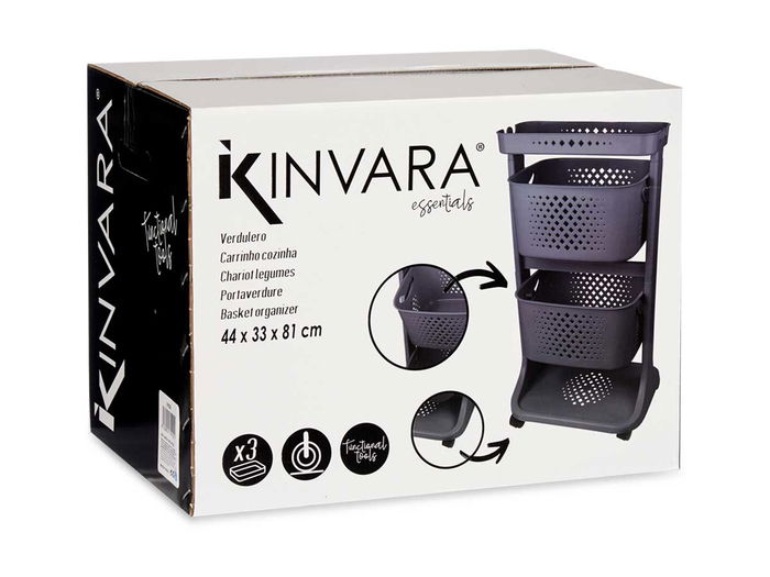 Kinvara Verdulero Plástico 2 Alturas con Ruedas, Antracita, 35x82x43 cm