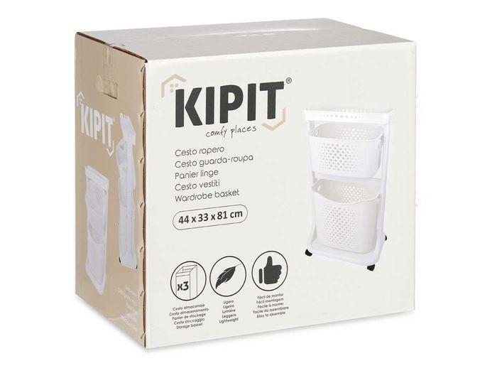 Kipit Ropero Plástico Blanco 2 Alturas con Ruedas 33x84x43 cm