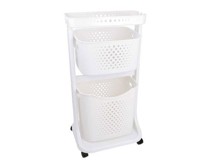 Kipit Ropero Plástico Blanco 2 Alturas con Ruedas 33x84x43 cm