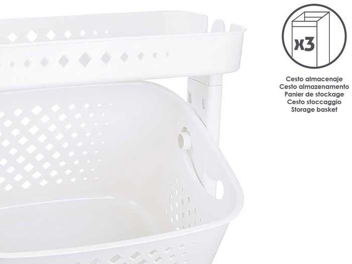 Kipit Ropero Plástico Blanco 2 Alturas con Ruedas 33x84x43 cm