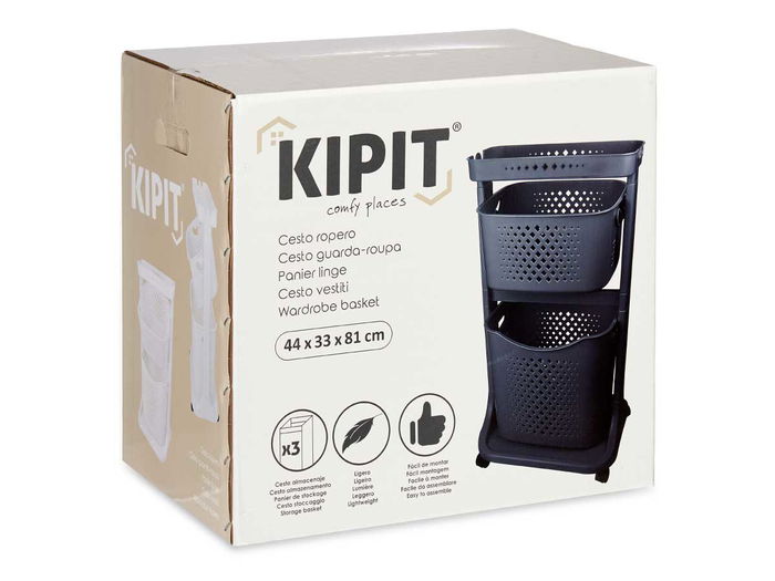 Kipit Ropero Plástico 2 Alturas con Ruedas Color Antracita 18 x 81.5 x 43.5 cm
