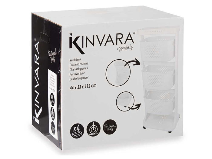 Kinvara Verdulero Plástico Blanco de 3 Alturas con Ruedas - 33x11x42 cm