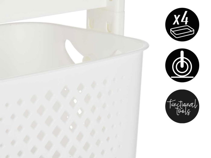 Kinvara Verdulero Plástico Blanco de 3 Alturas con Ruedas - 33x11x42 cm