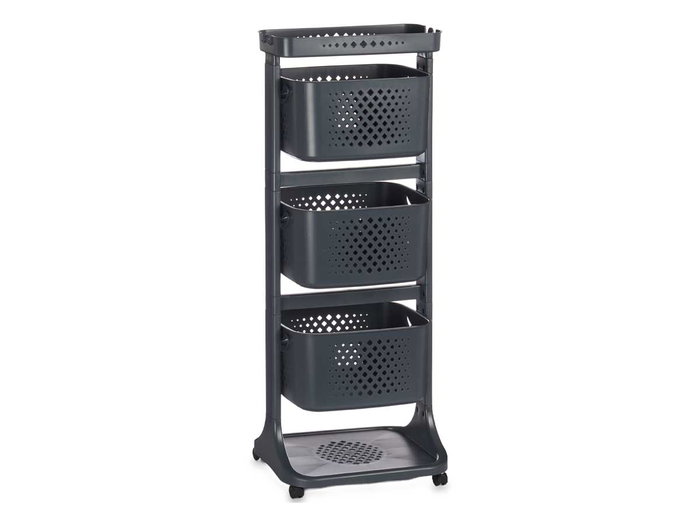 Kinvara Verdulero Plástico 3 Alturas con Ruedas, Color Antracita, 33x11.2x42 cm