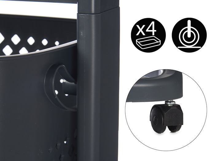 Kinvara Verdulero Plástico 3 Alturas con Ruedas, Color Antracita, 33x11.2x42 cm