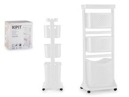 Kipit Ropero Plástico 3 Alturas con Ruedas Color Blanco 33x112x42.5 cm
