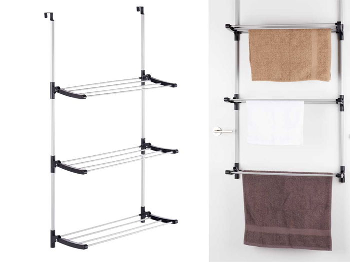 Kipit Tendedero Puerta Plegable 3 Estantes Plata/Negro 65.5 x 29 x 129 cm (Set de 12)