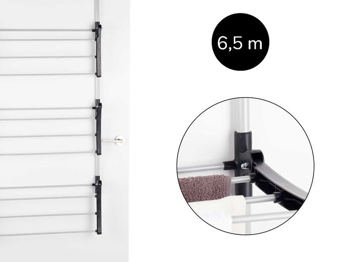 Kipit Tendedero Puerta Plegable 3 Estantes Plata/Negro 65.5 x 29 x 129 cm (Set de 12)