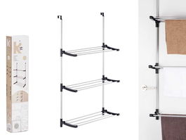 Kipit Tendedero Puerta Plegable 3 Estantes Plata/Negro 65.5 x 29 x 129 cm (Set de 12)