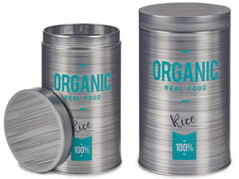Kinvara Bote Hojalata Redondo Organic Arroz 10.4x10.4x18.2 cm Gris (Set de 24)