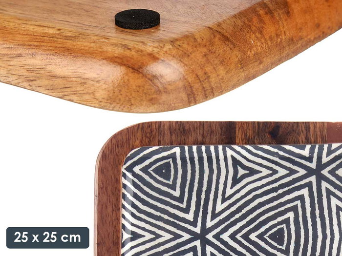 Giftdecor Centro de Mesa Cuadrado 25x25 cm Étnico - Madera y Plástico, Blanco/Marrón/Negro (6 Unidades)