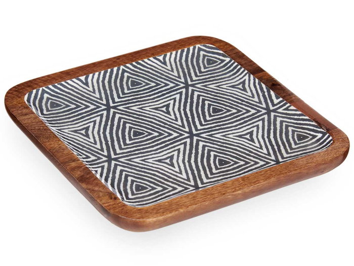 Giftdecor Centro de Mesa Cuadrado 25x25 cm Étnico - Madera y Plástico, Blanco/Marrón/Negro (6 Unidades)