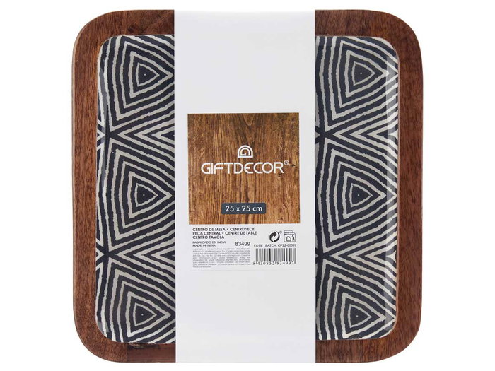 Giftdecor Centro de Mesa Cuadrado 25x25 cm Étnico - Madera y Plástico, Blanco/Marrón/Negro (6 Unidades)