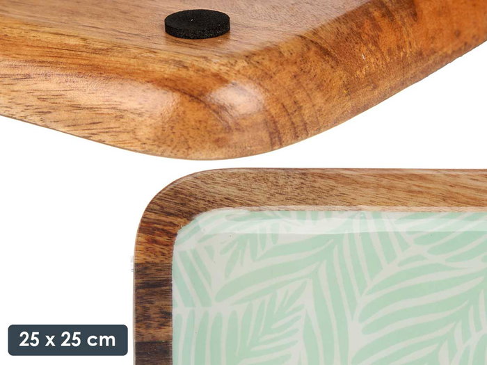 Giftdecor Centro De Mesa Cuadrado 25x25 Hojas Blanco Marrón Verde Madera Mango Resina Poliuretano (Set de 6)