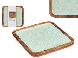 Giftdecor Centro De Mesa Cuadrado 25x25 Hojas Blanco Marrón Verde Madera Mango Resina Poliuretano (Set de 6)