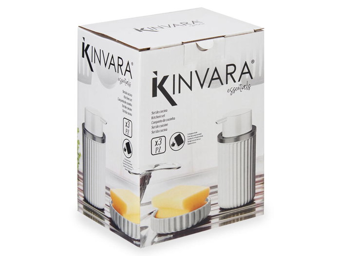 Set Cocina Dosificador con Estropajo Gris Kinvara - 10.3x16x12.5 cm (12 Unidades)