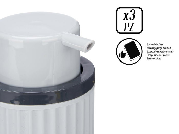 Set Cocina Dosificador con Estropajo Gris Kinvara - 10.3x16x12.5 cm (12 Unidades)