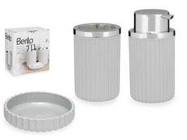 Berilo Set Baño 3 Piezas Gris 10.3x16x15.5 cm Plástico (Set de 12)
