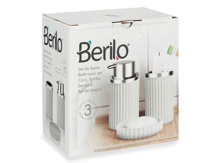 Berilo Set Baño 3 Piezas Gris 10.3x16x15.5 cm Plástico (Set de 12)