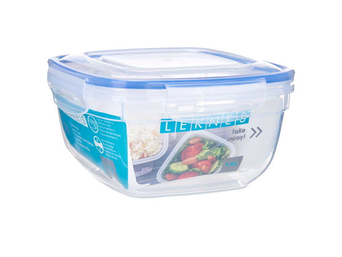 Leknes Fiambrera Cuadrada Hermética Tapa Azul 1500 ml Plástico Polipropileno 17 x 10 x 17 cm (Set de 12)