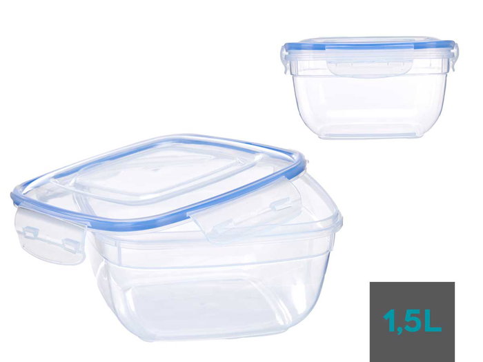 Leknes Fiambrera Cuadrada Hermética Tapa Azul 1500 ml Plástico Polipropileno 17 x 10 x 17 cm (Set de 12)