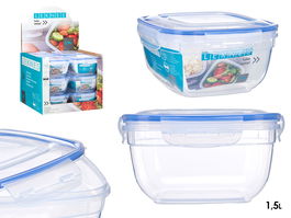 Leknes Fiambrera Cuadrada Hermética Tapa Azul 1500 ml Plástico Polipropileno 17 x 10 x 17 cm (Set de 12)