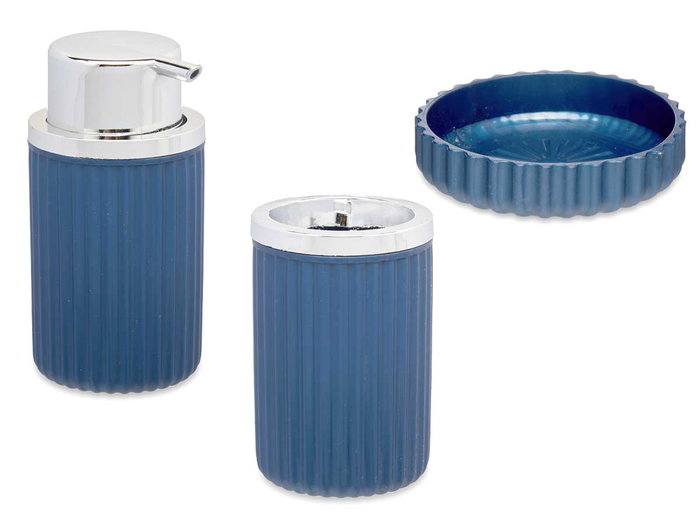 Berilo Set Baño 3 Piezas Plástico Azul Jabonero Dispensador Bote 7 cm x 14.5 cm x 8.5 cm (Set de 12)