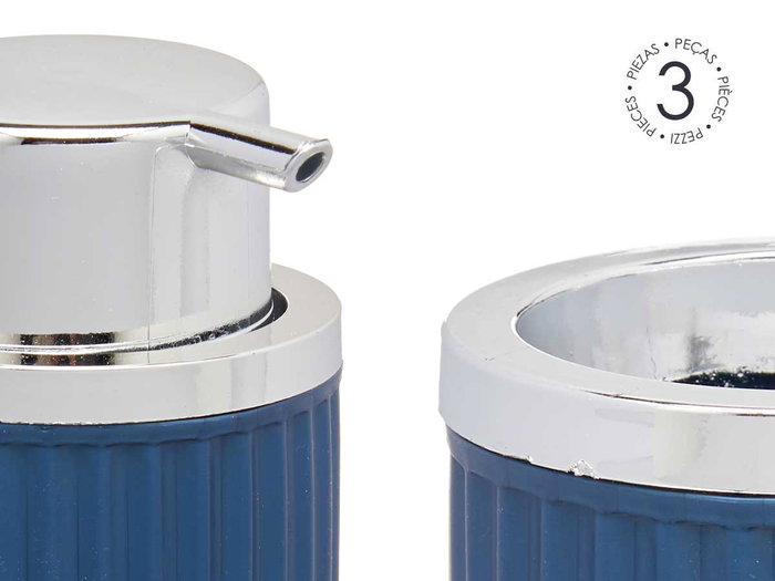 Berilo Set Baño 3 Piezas Plástico Azul Jabonero Dispensador Bote 7 cm x 14.5 cm x 8.5 cm (Set de 12)