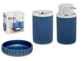 Berilo Set Baño 3 Piezas Plástico Azul Jabonero Dispensador Bote 7 cm x 14.5 cm x 8.5 cm (Set de 12)