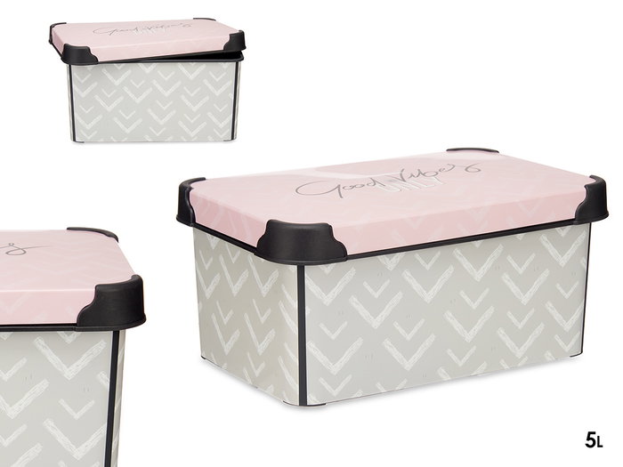 Kipit Caja Plástico 5L Vibes Estampado Gris y Rosa 19x13.5x29.5 cm (Set de 12) Kipit Caja Plástico 5L Vibes Estampado Gris y Rosa 19x13.5x29.5 cm (Set de 12)