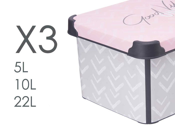 Kipit Set 3 Pzs Cajas Plástico Vibes Estampado 39 x 29 x 23,5 cm Kipit Set 3 Pzs Cajas Plástico Vibes Estampado 39 x 29 x 23,5 cm