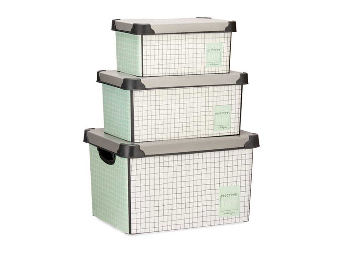 Kipit Set 3 Pzs Cajas Plástico Estampado Home 39x29x23.5 cm