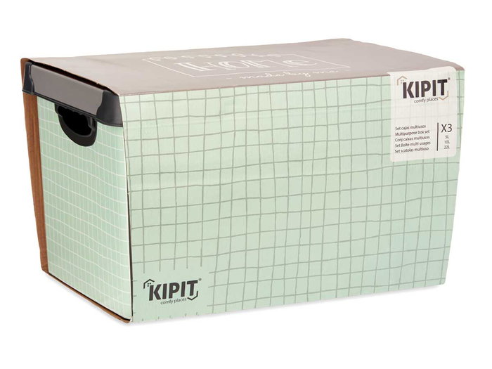 Kipit Set 3 Pzs Cajas Plástico Estampado Home 39x29x23.5 cm