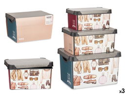 Kipit Set 3 Pzs Cajas Plástico Estampado Vintage 29x23.5x39.5 cm