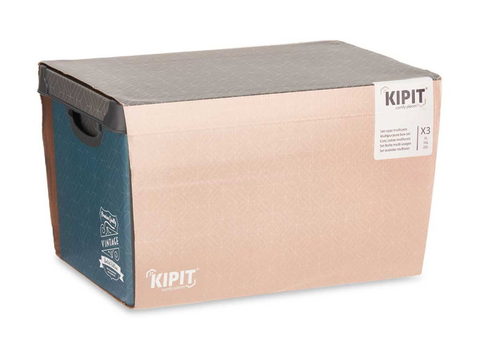 Kipit Set 3 Pzs Cajas Plástico Estampado Vintage 29x23.5x39.5 cm Kipit Set 3 Pzs Cajas Plástico Estampado Vintage 29x23.5x39.5 cm
