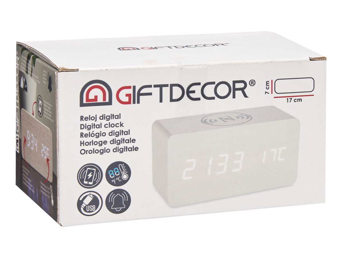Giftdecor Reloj Alarma Movimiento y Temperatura Blanco 15 x 7.5 x 7 cm (Set de 12)