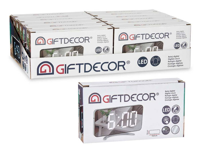 Giftdecor Reloj Espejo Blanco 15.7x7.7x1.5 cm con Cable USB + 1xCR2016 (Set de 12)