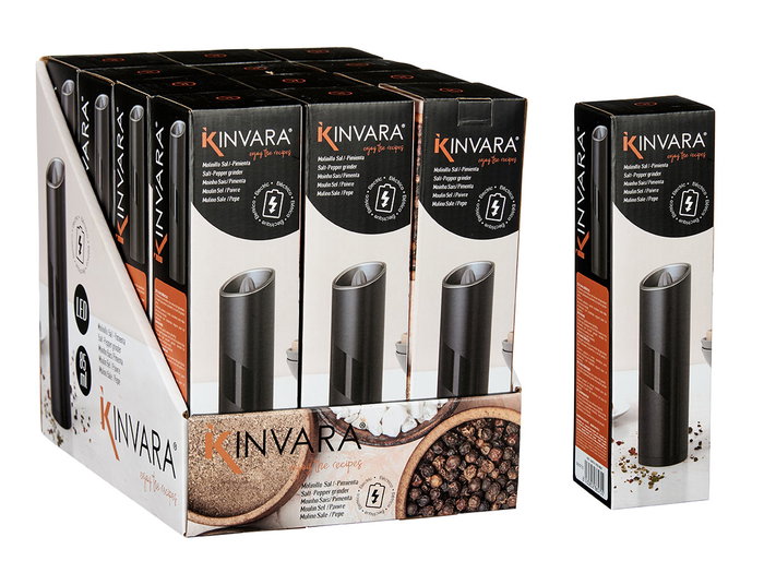 Kinvara Salero Pimentero Eléctrico con Luz LED y Molino Cerámico 5.2 x 20.3 x 5.2 cm Negro (Set de 12) Kinvara Salero Pimentero Eléctrico con Luz LED y Molino Cerámico 5.2 x 20.3 x 5.2 cm Negro (Set de 12)