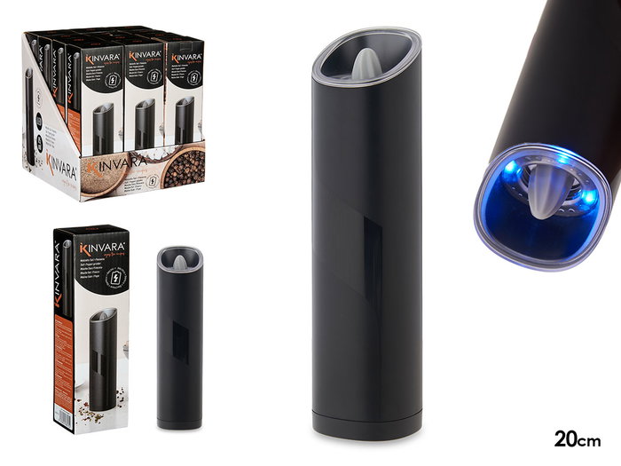 Kinvara Salero Pimentero Eléctrico con Luz LED y Molino Cerámico 5.2 x 20.3 x 5.2 cm Negro (Set de 12) Kinvara Salero Pimentero Eléctrico con Luz LED y Molino Cerámico 5.2 x 20.3 x 5.2 cm Negro (Set de 12)