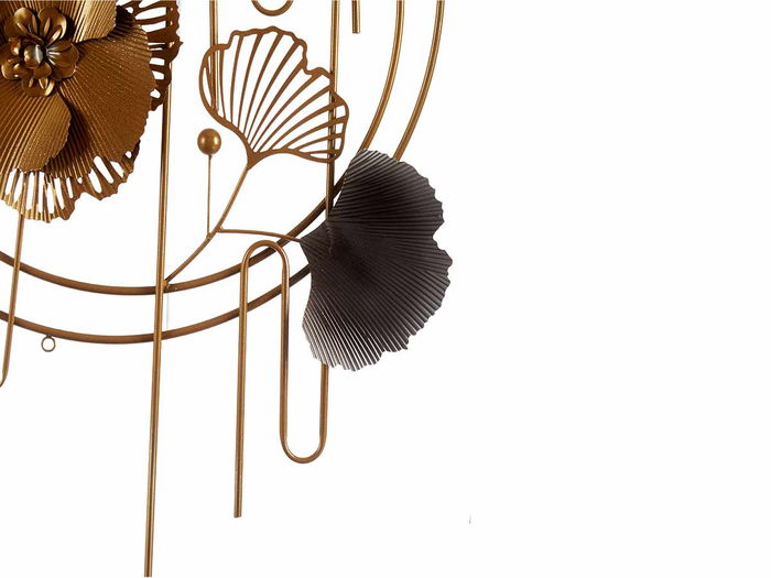 Giftdecor Mural Horizontal Abstracto Con Flores 63 x 121 x 9.5 cm Azul Cobre Oro Metal