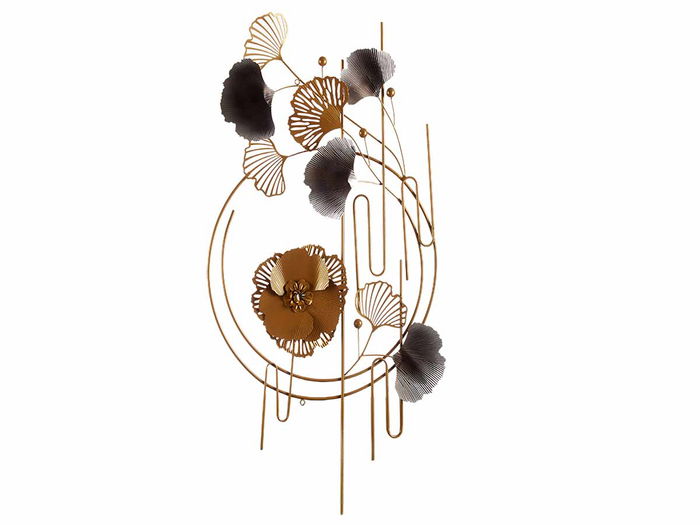 Giftdecor Mural Horizontal Abstracto Con Flores 63 x 121 x 9.5 cm Azul Cobre Oro Metal