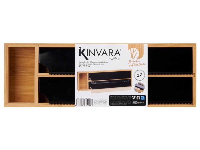 Kinvara Dispensador Doble Film Bambú y Acero Inoxidable 40x7x13 cm (Set de 8) Kinvara Dispensador Doble Film Bambú y Acero Inoxidable 40x7x13 cm (Set de 8)