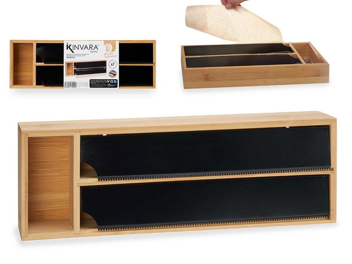 Kinvara Dispensador Doble Film Bambú y Acero Inoxidable 40x7x13 cm (Set de 8) Kinvara Dispensador Doble Film Bambú y Acero Inoxidable 40x7x13 cm (Set de 8)