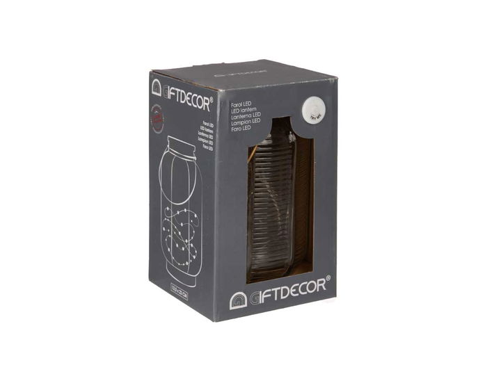 Giftdecor Farol LED Rayas Alto Transparente Vidrio 14 x 22 x 14 cm (Set de 6)