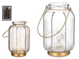 Giftdecor Farol LED Rayas Alto Transparente Vidrio 14 x 22 x 14 cm (Set de 6)