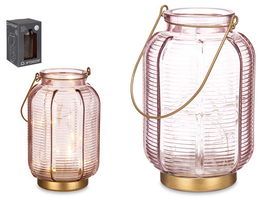 Giftdecor Farol LED Rayas Alto Rosa 13.5x22x13.5cm con 20 LED (Set de 6)