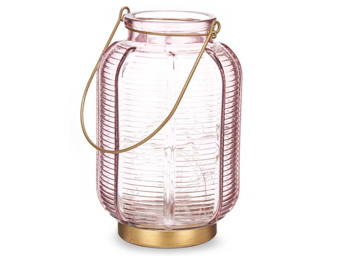Giftdecor Farol LED Rayas Alto Rosa 13.5x22x13.5cm con 20 LED (Set de 6)