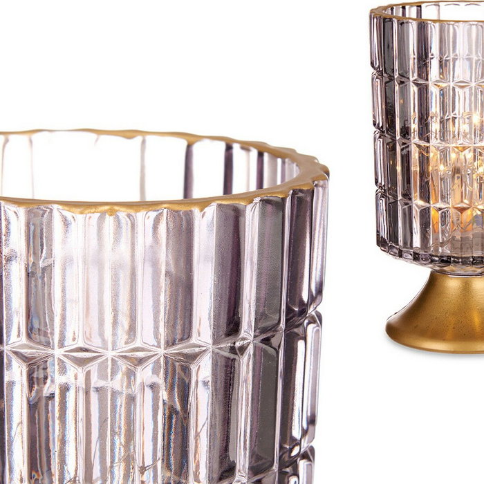 GIFTDECOR Farol LED Pie Metal Antracita Gris y Oro